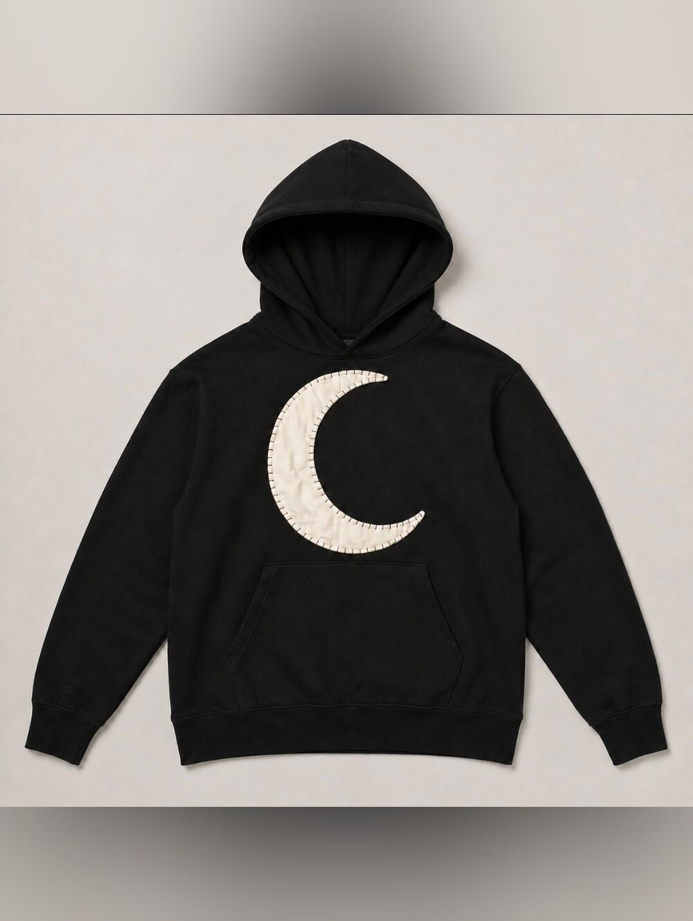 Noumena Black Crescent Moon Appliqué Hoodie 100% Cotton Size XXL